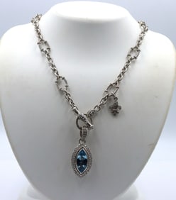 Judith Ripka 925 sterling silver blue topaz pendant on chain