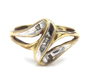 10kt Yellow gold diamond cross over ring