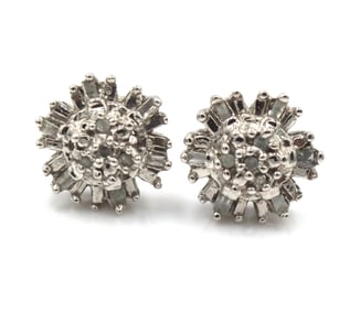 10kt White gold diamond flower style stud earrings