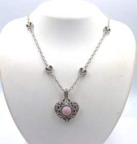 Judith Ripka silver heart station necklace with pink quartz heart enhancer