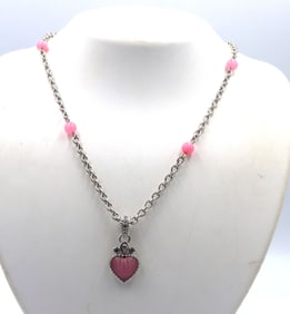 Judith Ripka pink chain necklace with pink heart enhancer