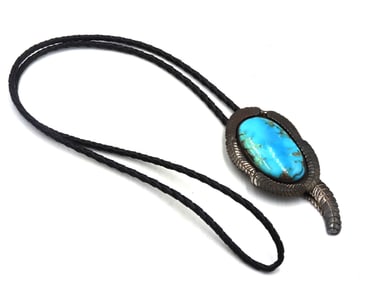 Vintage 925 sterling silver Bennett Pat. Pend signed turquoise Bolo tie