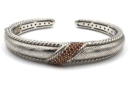 Judith Ripka signed 925 sterling silver orange stone cuff bangle