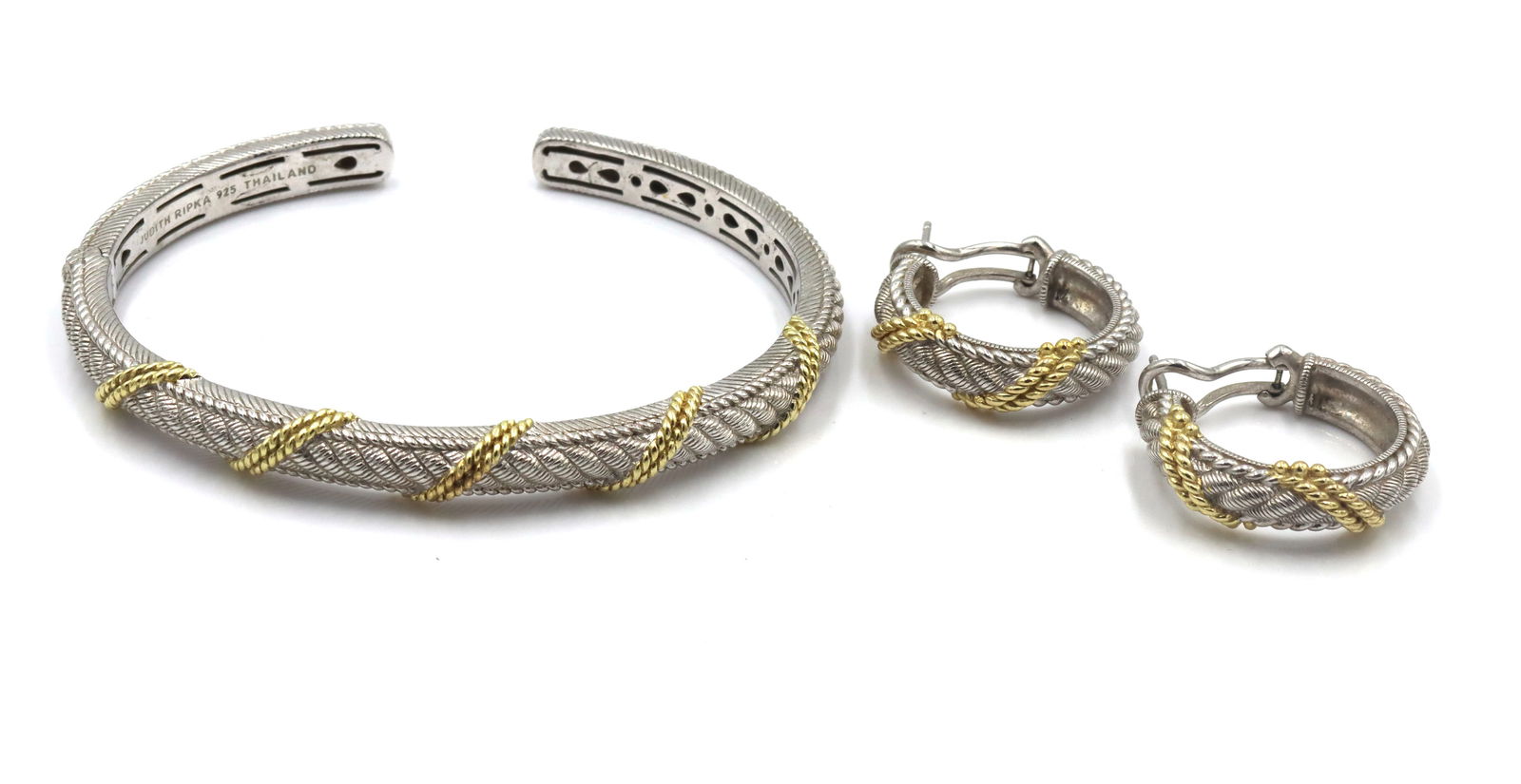 Set of Judith Ripka cuff bangle with matching hoop earrings in 925 sterling silver (1 of 11)
