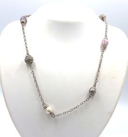 Judith Ripka Pink, Blue and White Pearls and Cubic Zirconia Station necklace