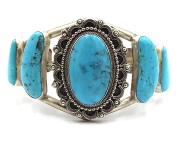 Vintage 925 sterling silver signed turquoise wide cuff bangle