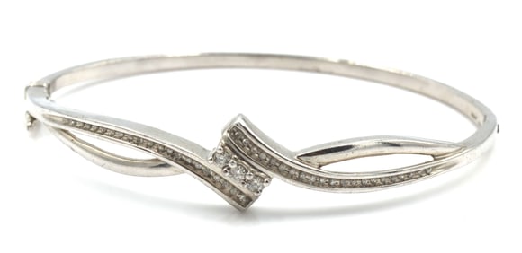 925 Sterling silver diamond bypass bangle bracelet