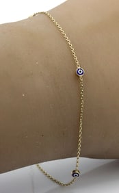 14kt Yellow gold evil eye protection link bracelet