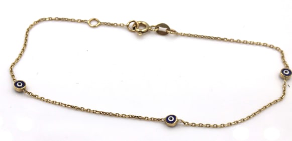 14kt Yellow gold evil eye protection link anklet