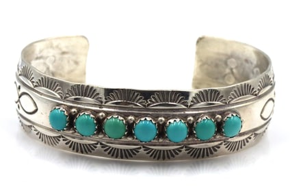 Vintage 925 sterling silver signed turquoise cuff bangle