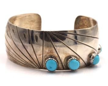 Vintage 925 sterling silver signed AME turquoise wide cuff bangle