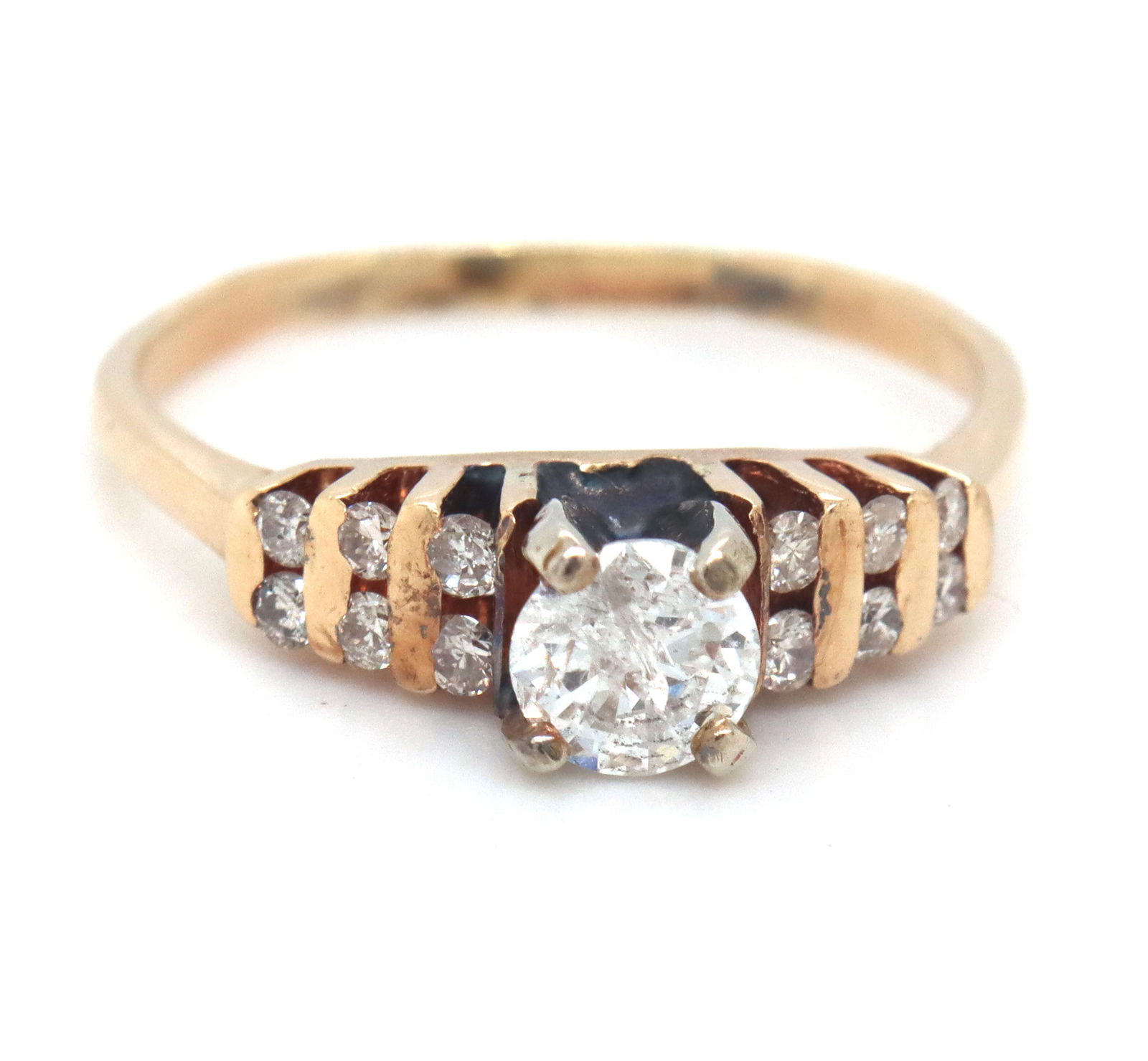 14kt Yellow gold round brilliant cut diamond ring (1 of 4)