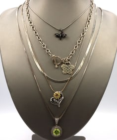 Vintage 925 sterling silver group lot of 5 vintage 925 sterling silver necklaces