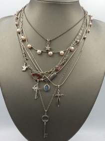 Vintage 925 sterling silver group lot of 7 necklaces