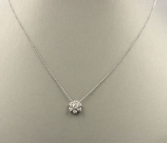 114kt White gold diamond flower style pendant on chain