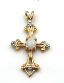 14kt Yellow gold opal cross pendant