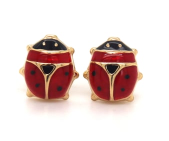 14kt Yellow gold Enamel lady bug stud earrings