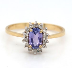 14kt Yellow gold Tanzanite and diamond ring