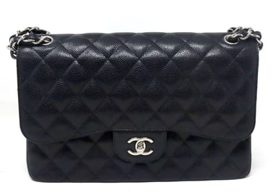Chanel large black double flap Caviar bag
