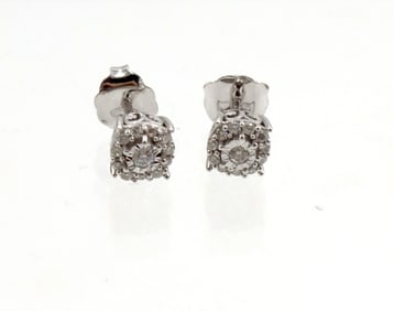 14kt White gold small diamond cluster earrings
