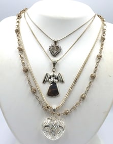 Vintage 925 sterling silver group lot of 4 pendants on chains