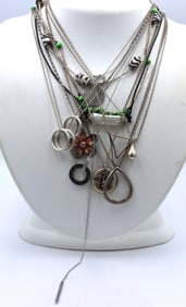 Group lot of 12 vintage 925 sterling silver necklaces