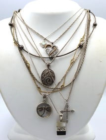 Group lot of 9 vintage 925 sterling silver necklaces