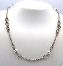 Judith Ripka 925 Sterling Silver Rope And Pearl Necklace