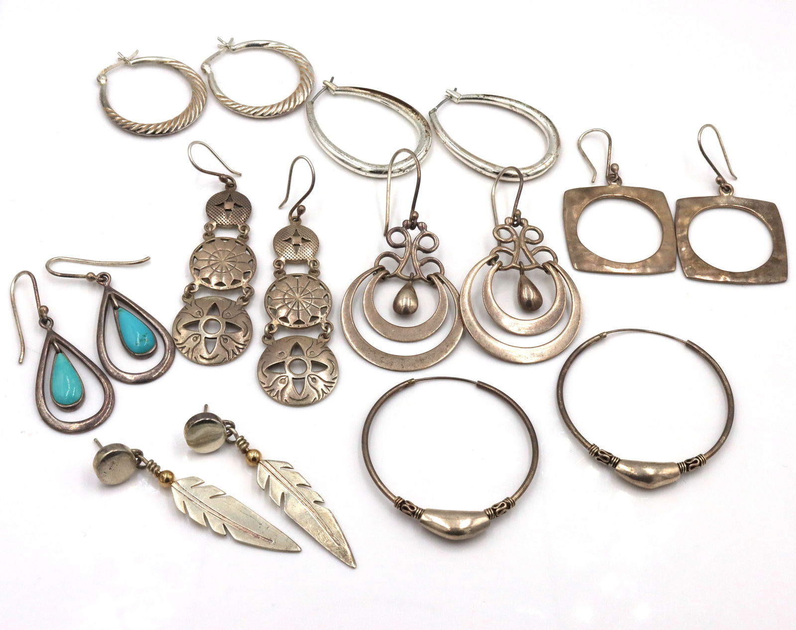 Vintage Mexican 925 Sterling Silver Earrings Lot (1 of 8)