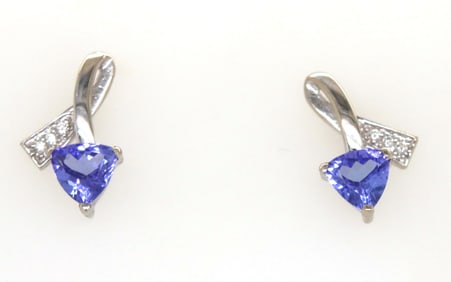 14kt White gold Trillion tanzanite and diamond stud earrings