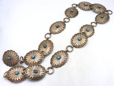 Vintage Navajo Turquoise sterling silver belt