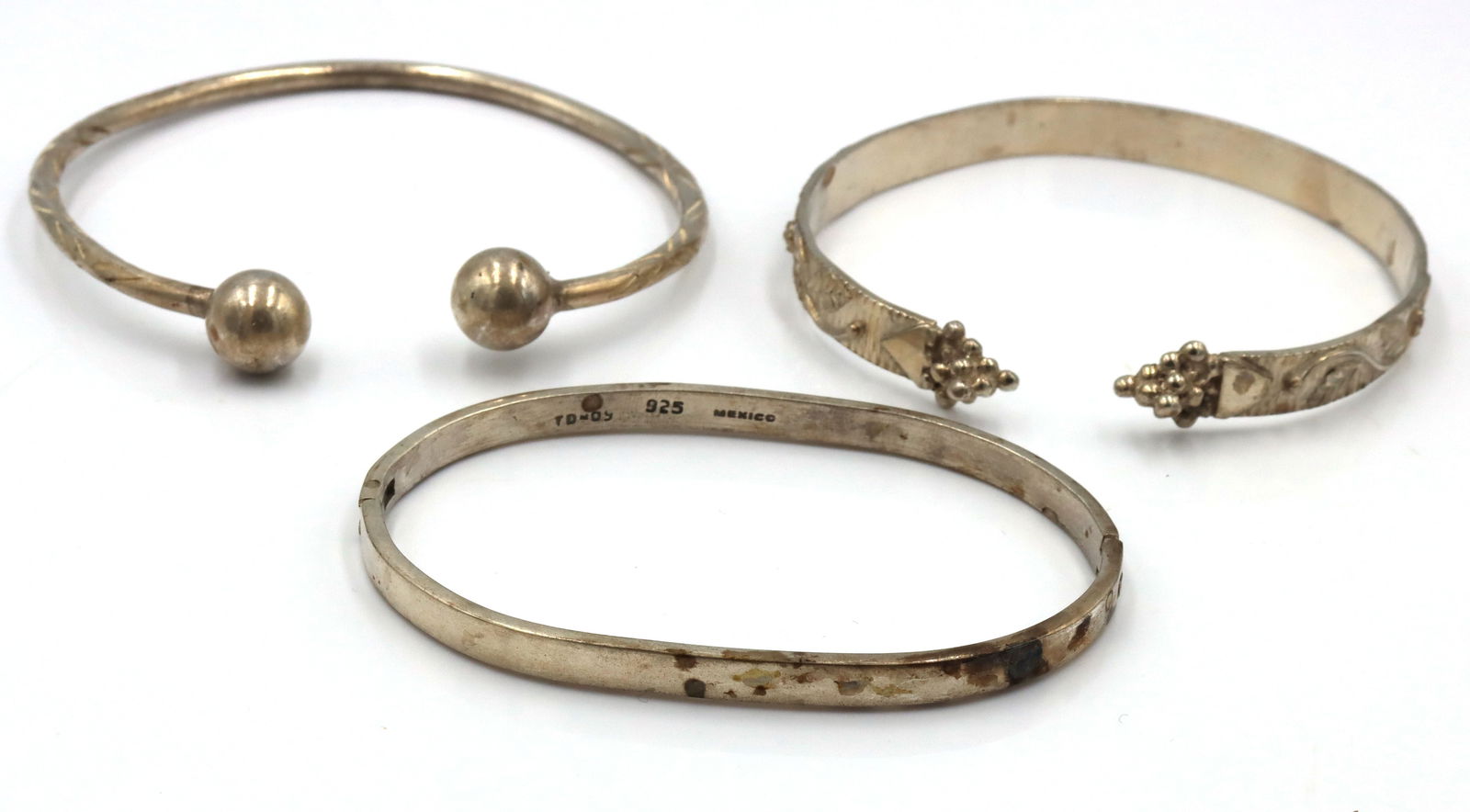 Group lot of 3 cuff bangles in 925 sterling silver (1 of 8)