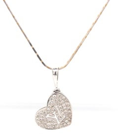 18kt White gold LV diamond heart shaped pendant on Italian chain necklace
