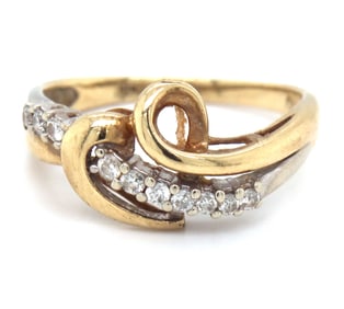 10kt Yellow gold diamond cross over ring