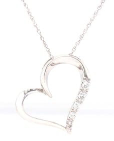 10kt White gold diamond heart shaped pendant on chain