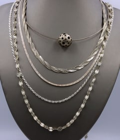 Vintage 925 sterling silver group lot of 5 necklaces