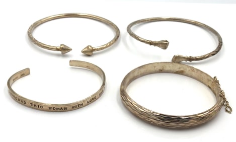 Group lot of Vintage 925 sterling silver cuff bangles