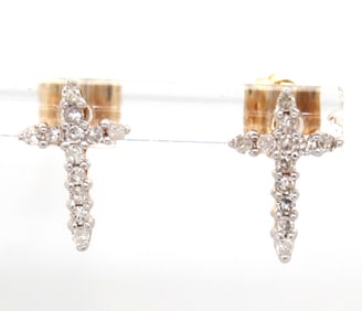 10kt Yellow gold diamond accent cross stud earrings