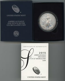 2015 $1 American Silver Eagles 5 Superb Gem BU in Box with COA