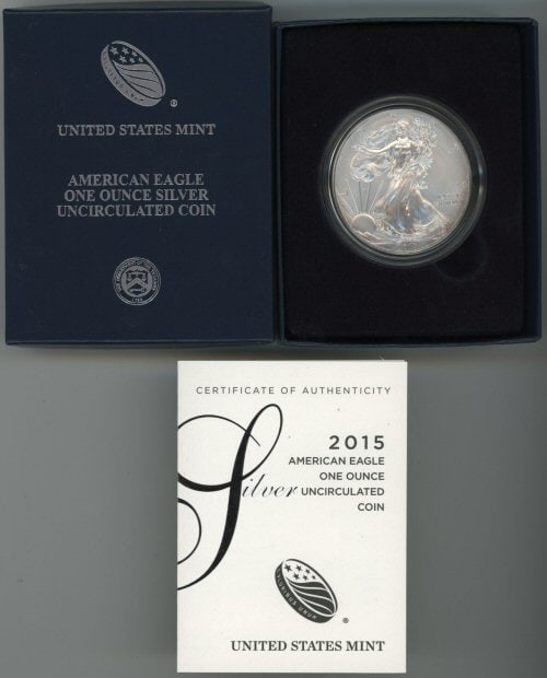 2015 $1 American Silver Eagles 5 Superb Gem BU in Box with COA (1 of 1)