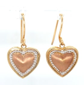 14kt Yellow gold heart shaped dangle earrings