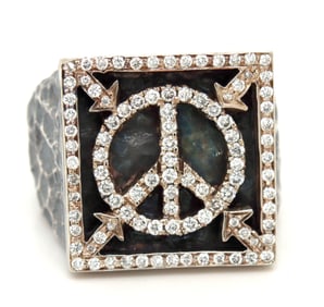 925 Sterling silver Hammered diamond peace ring