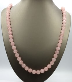 Pink quartz bead ball necklace