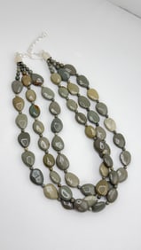 925 Sterling Silver Jay King DTR Olive Green Jasper Triple Strand Necklace