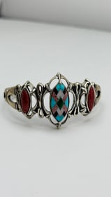 925 Vintage Sterling Silver Carolyn Pollack Relios With Rhodochrosite And Turquoise Inlay Cuff Brace