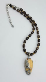 925 sterling Silver Carolyn Pollack Yellow Jasper With Citrine On lay Details With Smokey Quartz Bea