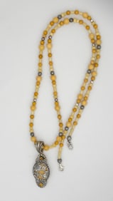 925 Sterling Silver Carolyn Carolyn Pollack Yellow jasper and Citrine Pendant With Amber Beads Neckl