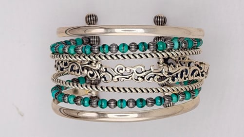 925 Sterling Silver Carolyn Pollack Stack Turquoise Cuff Bracelet