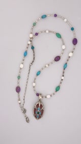 925 Vintage Sterling Silver Carolyn Pollack Inlay of turquoise inlay Carnelian, Amethyst Turquoise P