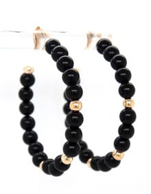 14kt Yellow gold black onyx and gold bead hoop earrings